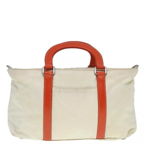 PRADA Hand Bag Nylon 2way Cream Silver Auth 89096 - Picture 3 of 16